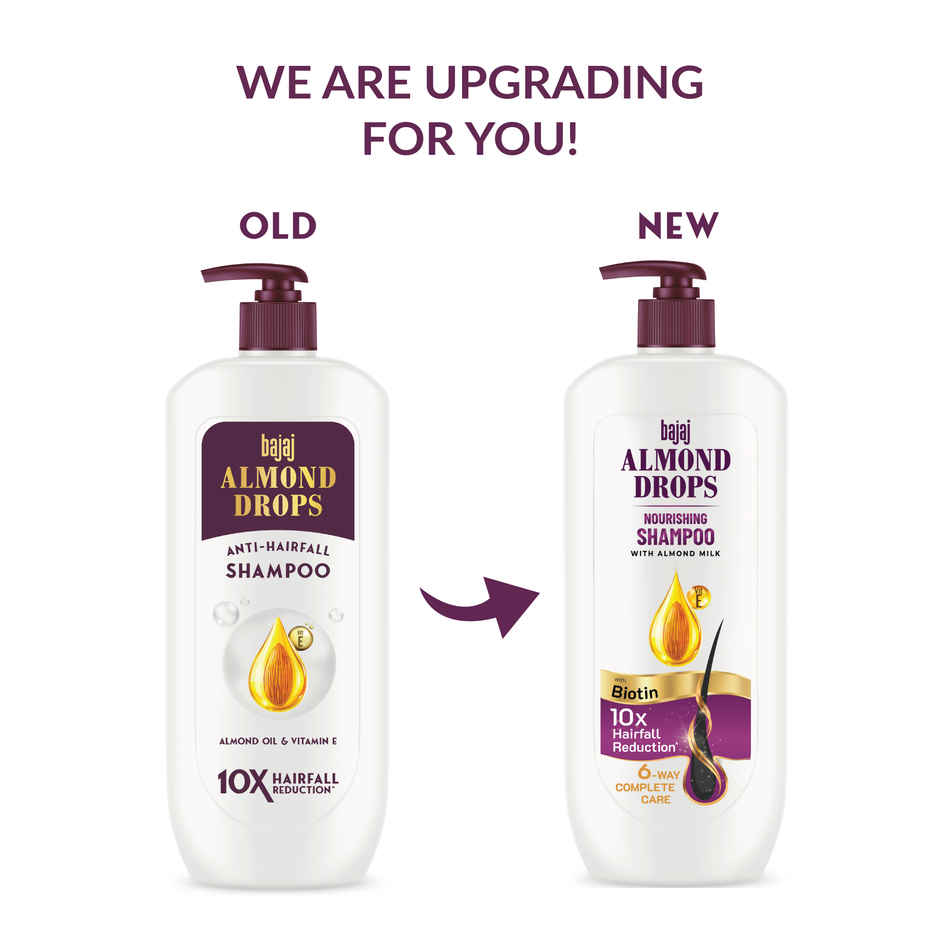 Bajaj Almond Drops Nourishing Shampoo with Almond Milk, Vitamin E & Biotin | For Soft, Shiny Hair