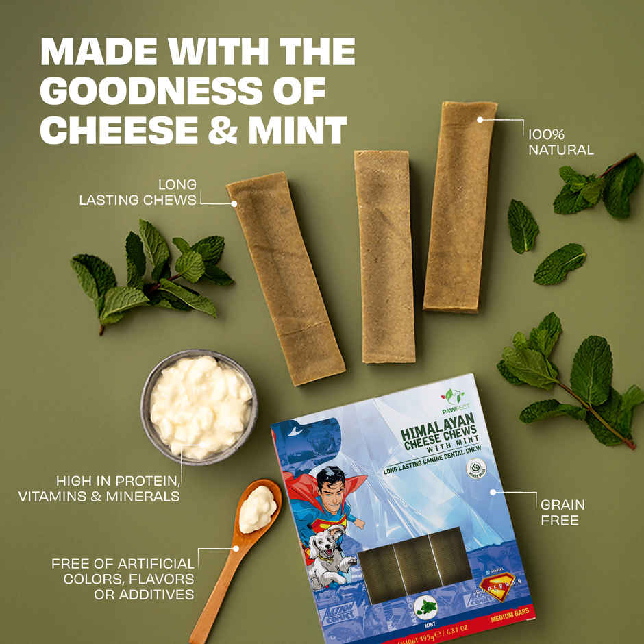 Pawfect Himalayan Cheese Chews with Mint for Medium Dogs - Removes Plaque & Tartar