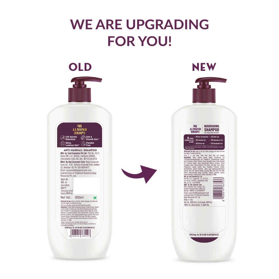 Bajaj Almond Drops Nourishing Shampoo with Almond Milk, Vitamin E & Biotin | For Soft, Shiny Hair