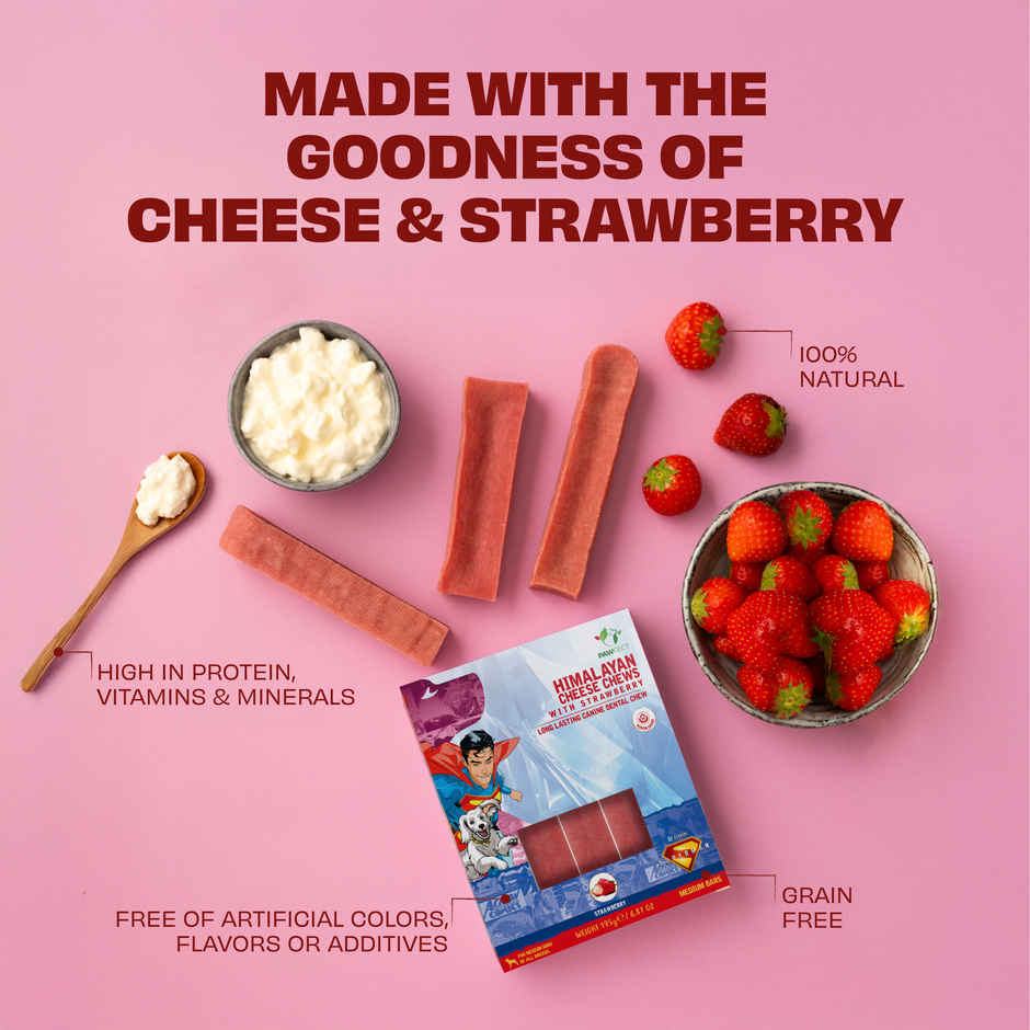 Pawfect Himalayan Cheese Chews with Strawberry for Medium Dogs - Cleans Teeth