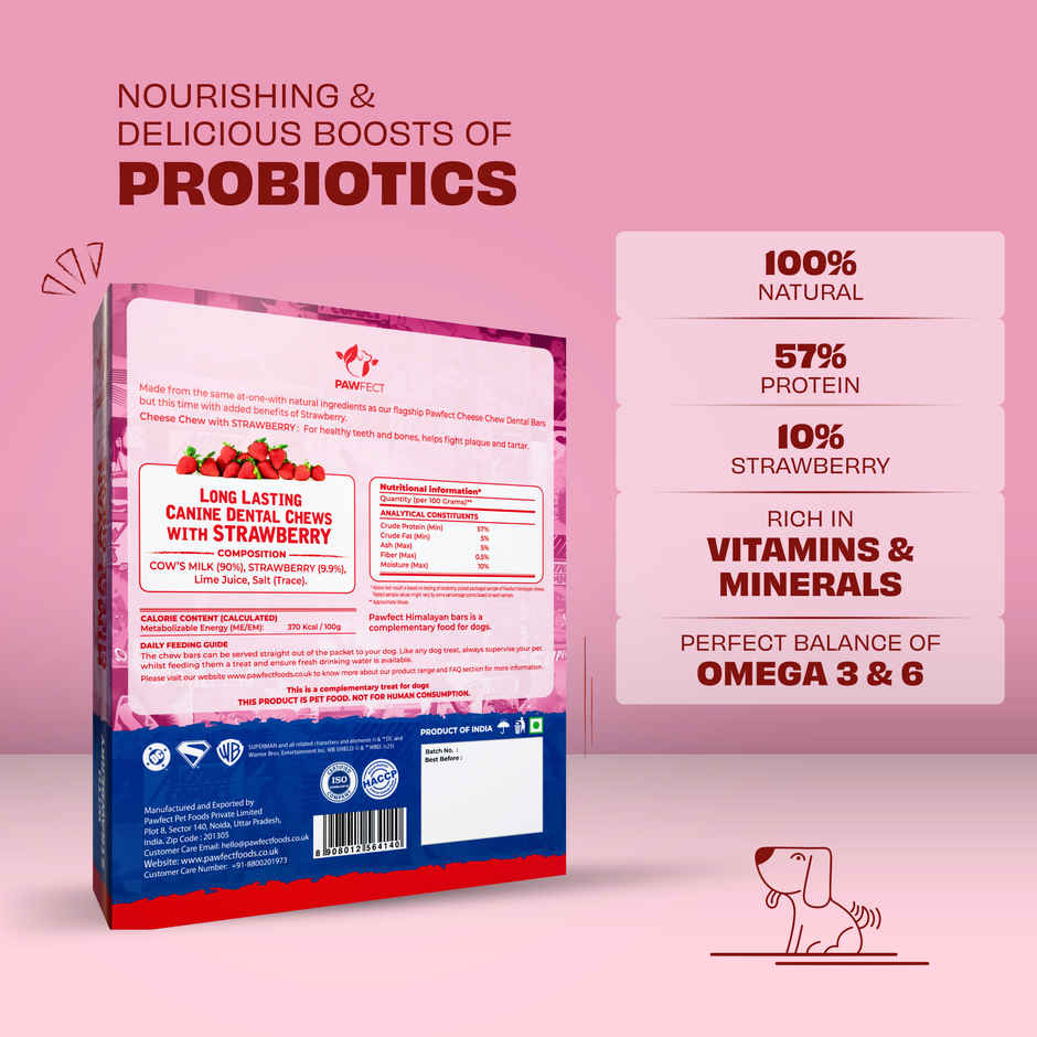 Pawfect Himalayan Cheese Chews with Strawberry for Medium Dogs - Cleans Teeth