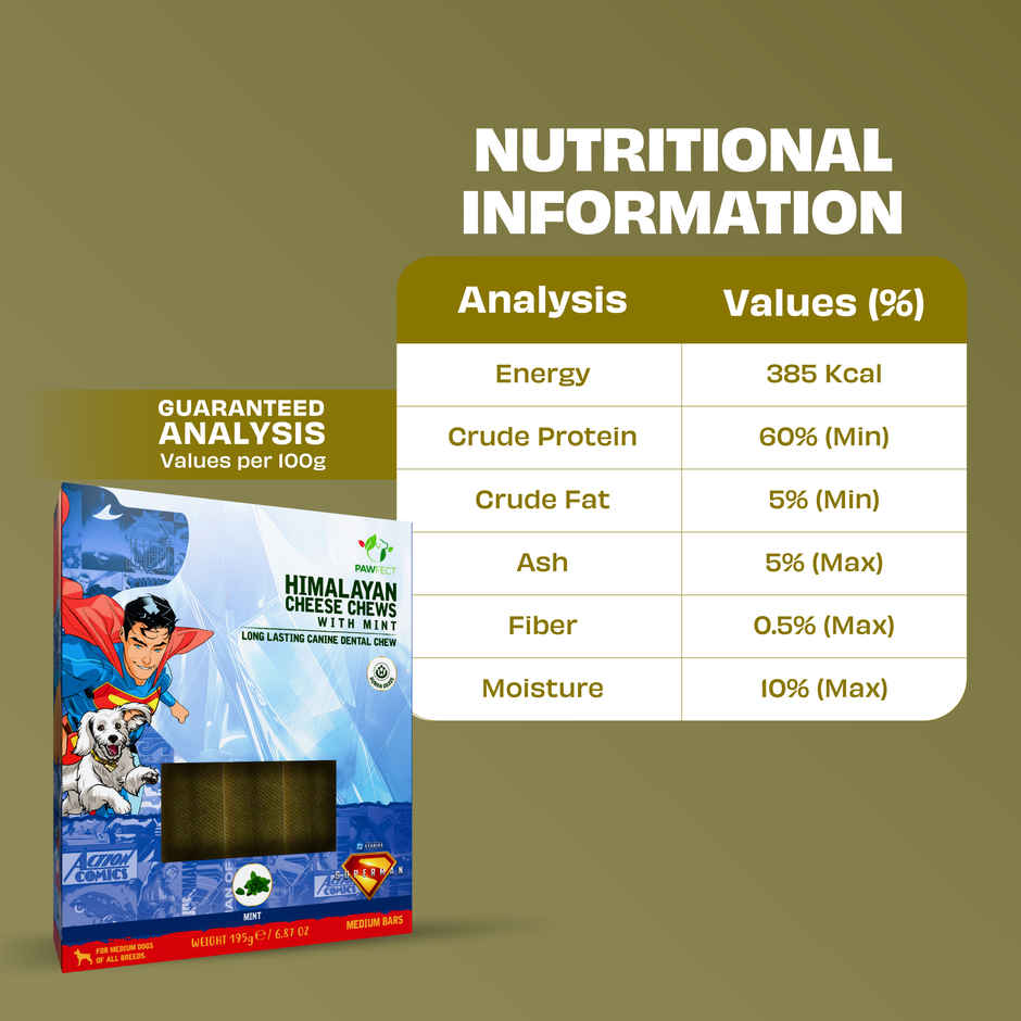 Pawfect Himalayan Cheese Chews with Mint for Medium Dogs - Removes Plaque & Tartar