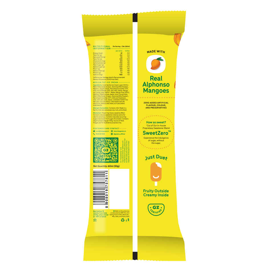 Go Zero Mango Duet Low Calorie Guilt Free Ice Cream Stick Combo