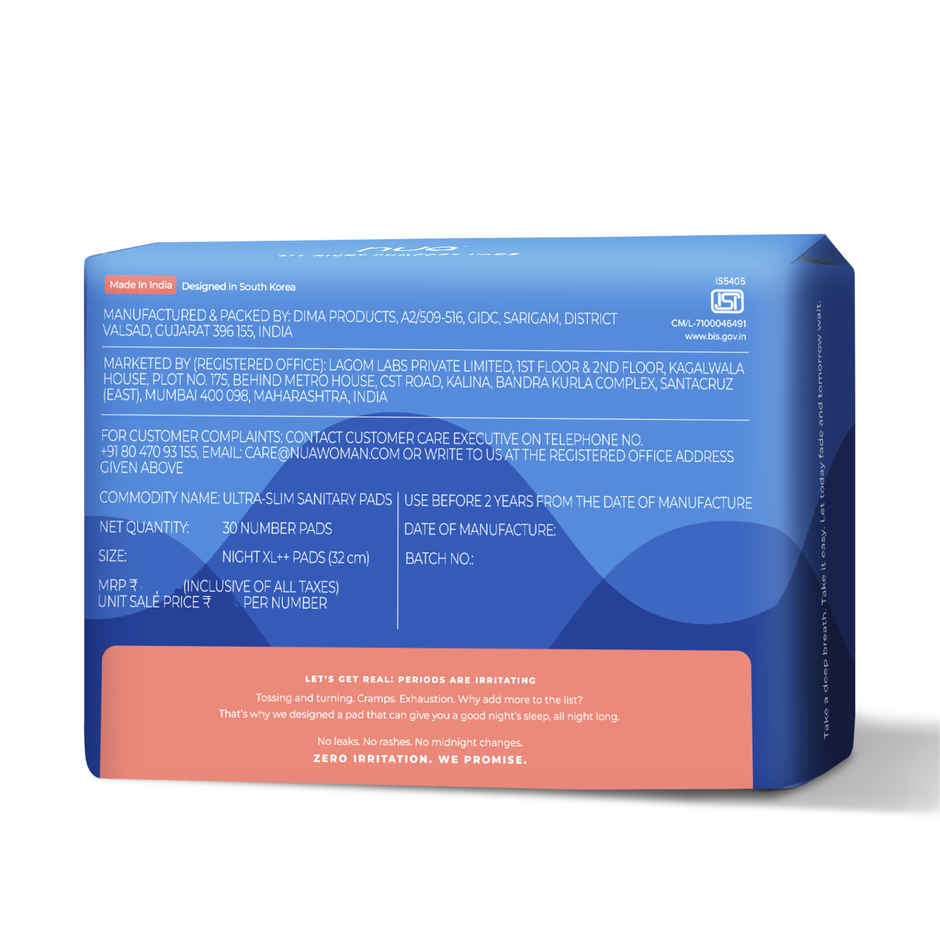 Nua All Night Comfort Sanitary Pads | 30 XL++