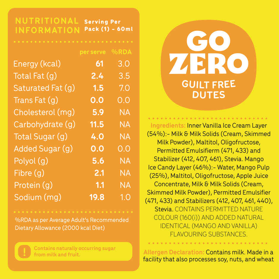 Go Zero Mango Duet Guilt Free Ice Cream Stick