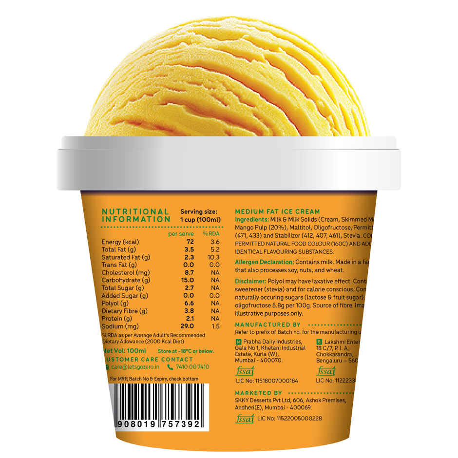 Go Zero Mad Over Mango Guilt Free Ice Cream Cup