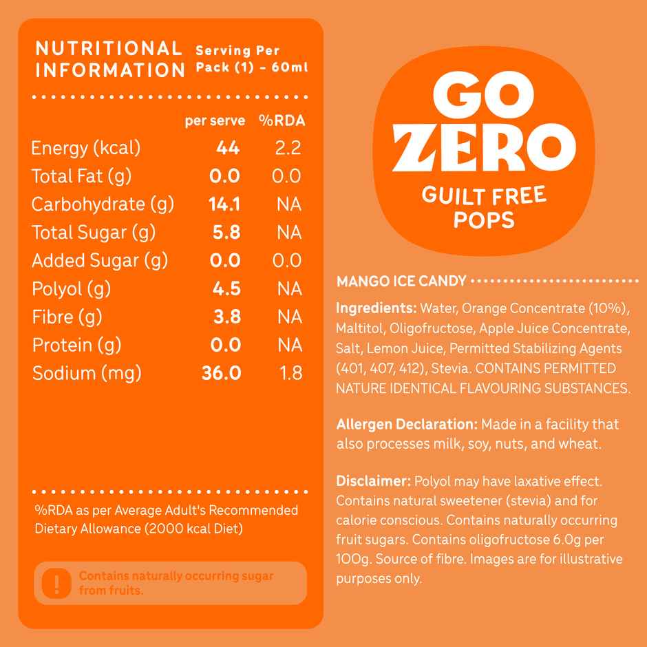 Go Zero Valencia Orange Guilt Free Fruit Pops