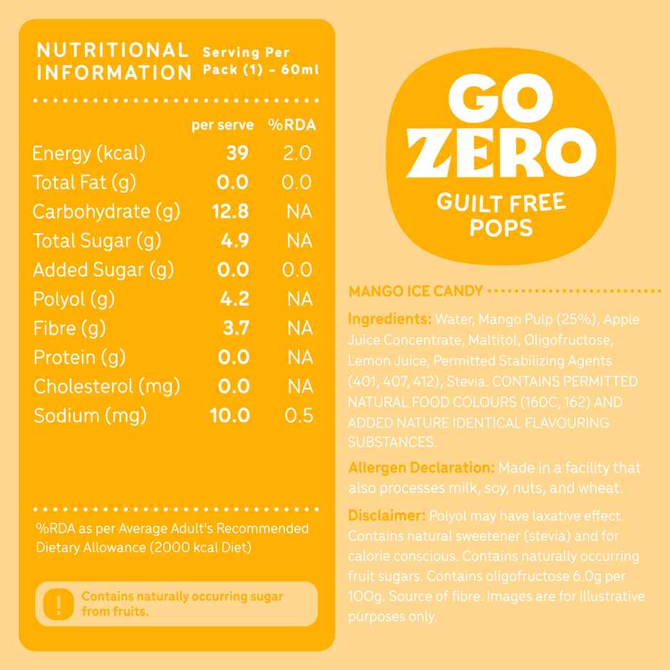 Go Zero Tropical Mango Guilt Free Fruit Pops