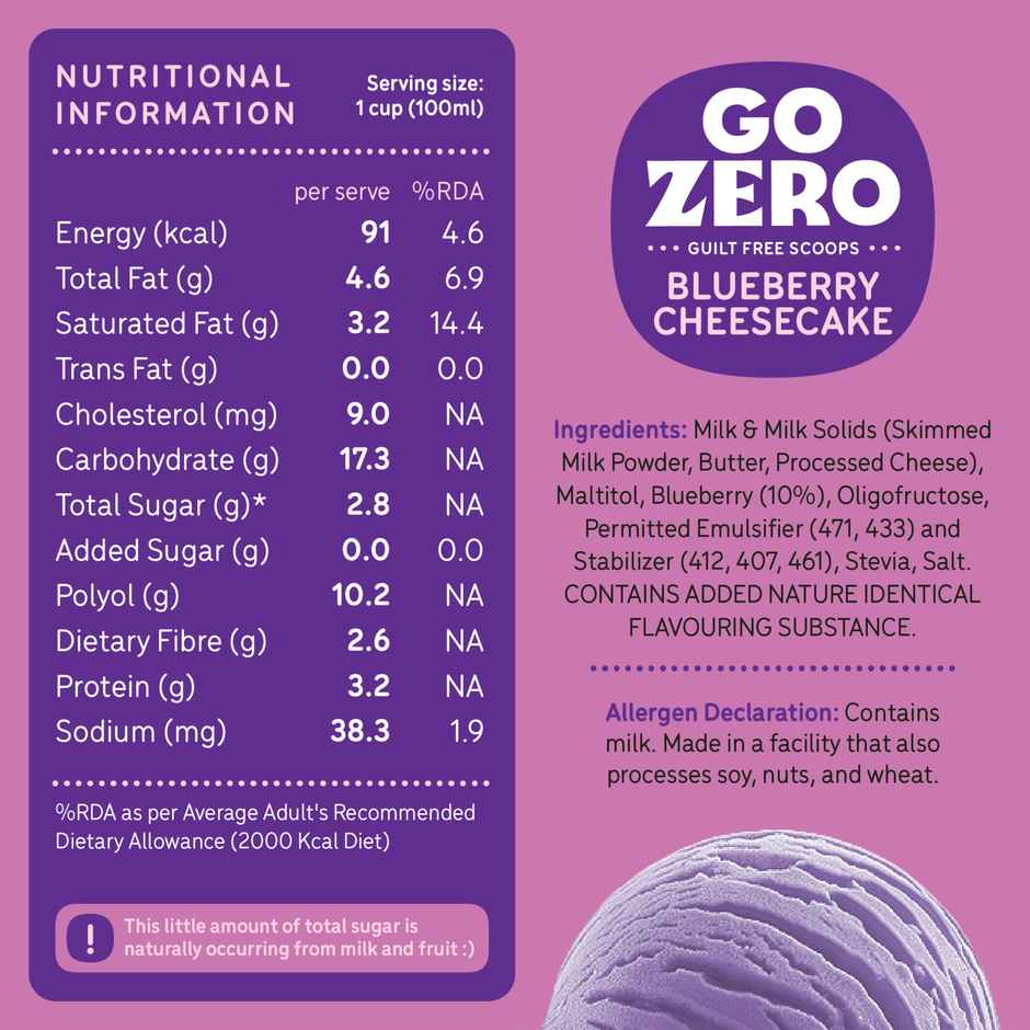 Go Zero Blueberry Cheesecake Guilt Free Ice Cream Cup