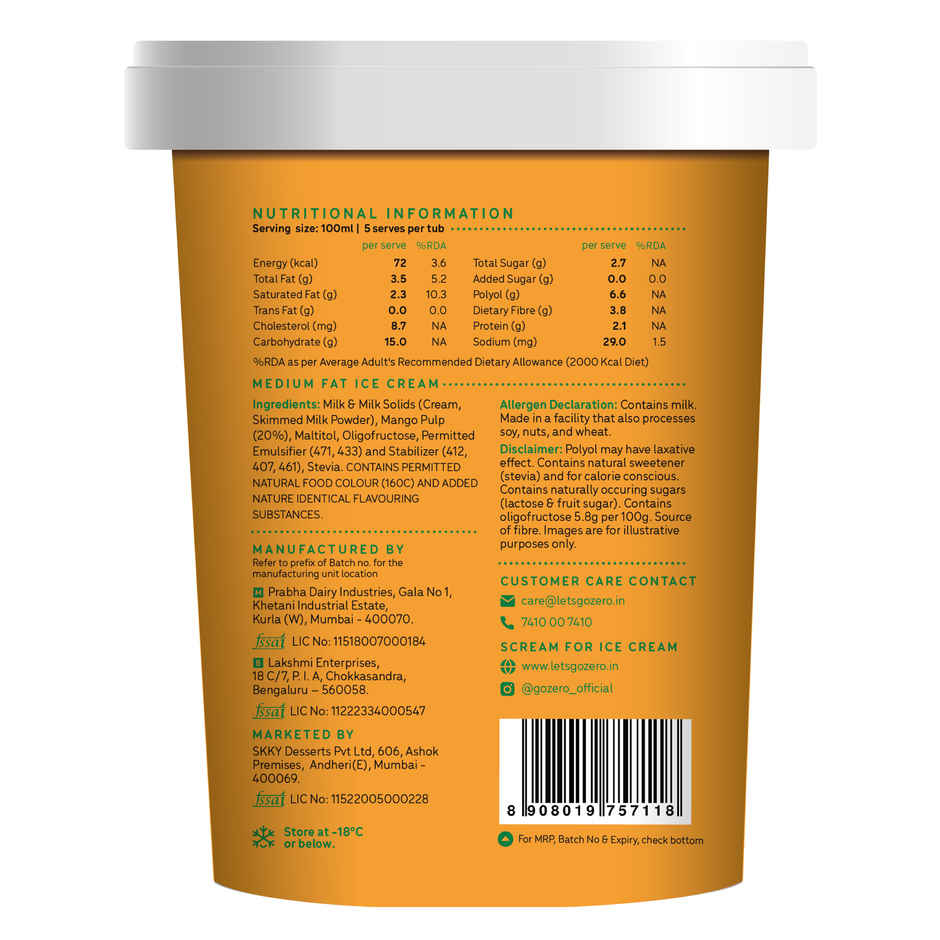 Go Zero Mad Over Mango Guilt Free Ice Cream Tub