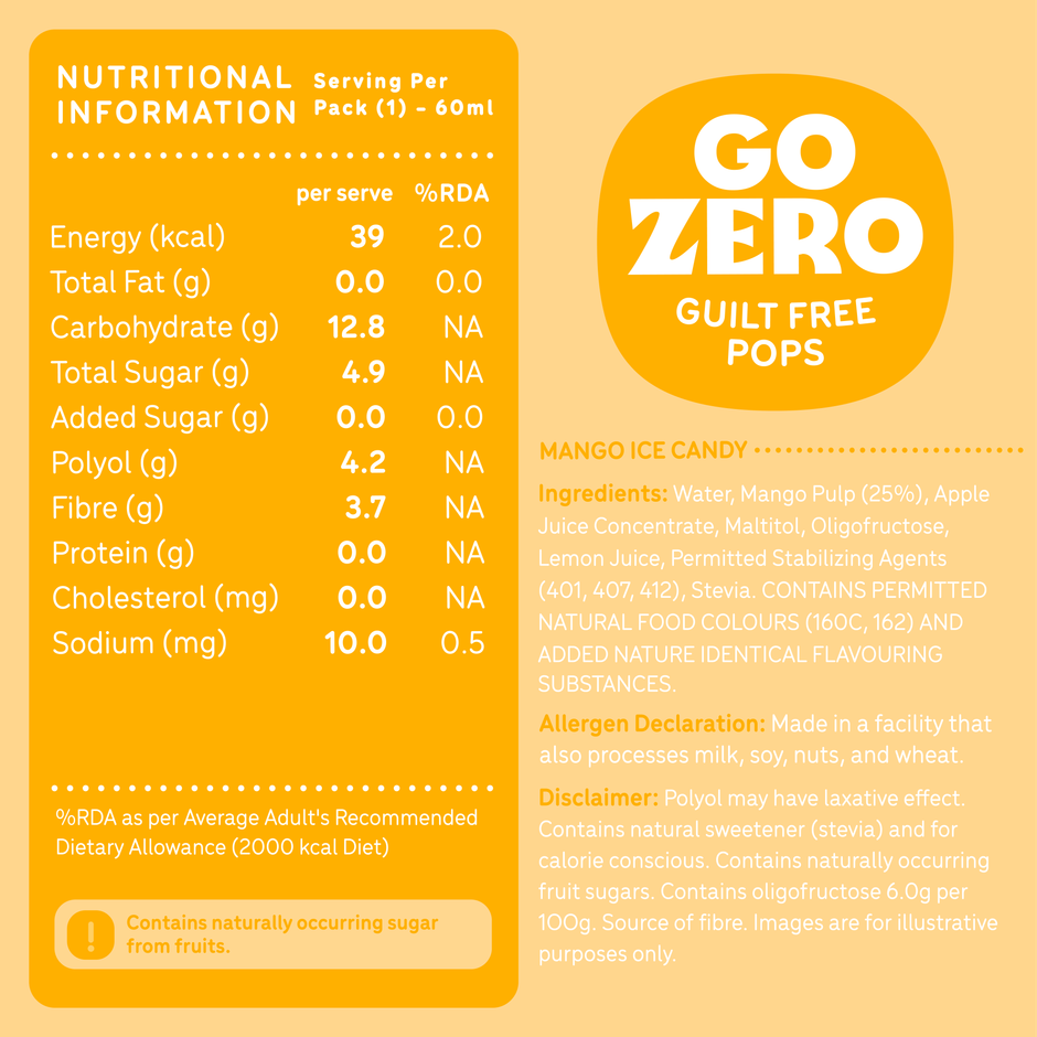 Go Zero Tropical Mango Guilt Free Fruit Pops