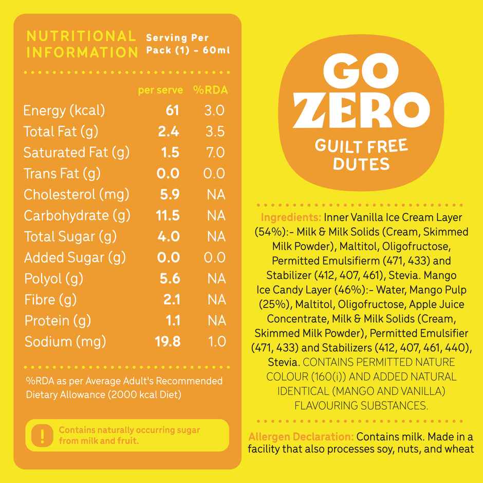 Go Zero Mango Duet Guilt Free Ice Cream Stick