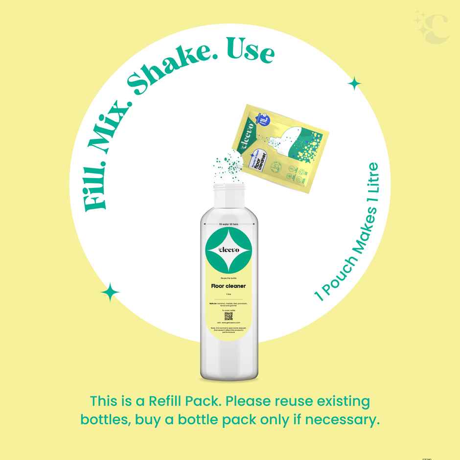 Cleevo Natural Floor Cleaner Refill Pack Non-Toxic Eco-Friendly Powder To Liquid Lemon(5l) & Gebi Sparkle Plus Extendable Handle/ Stick Rod With Microfiber Refill For Spin Mop(1pc) Combo