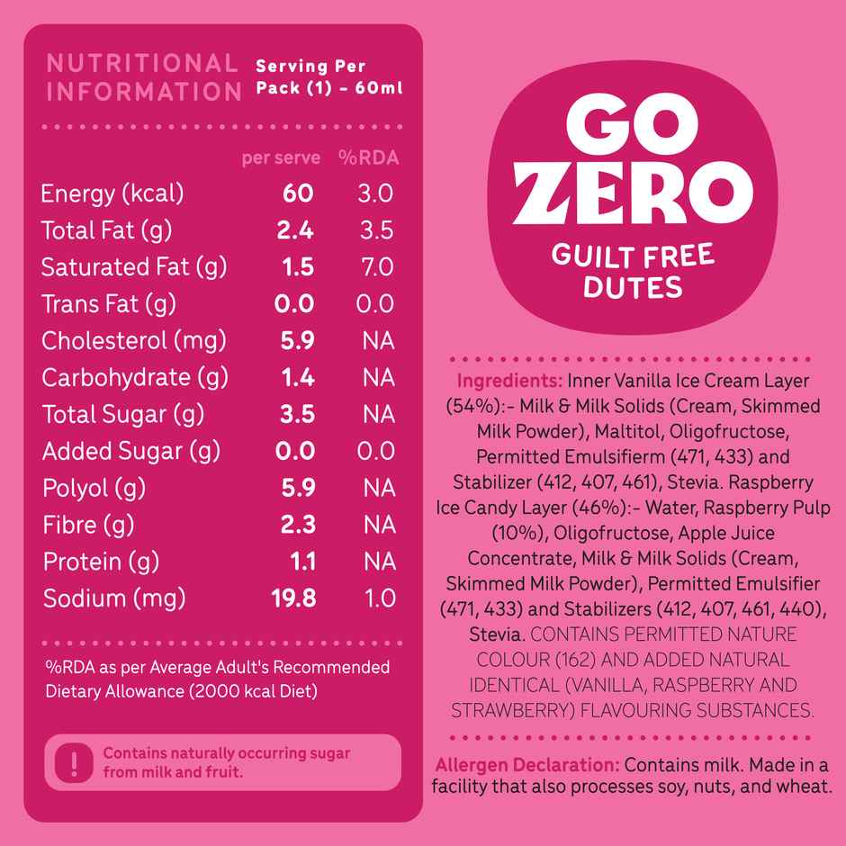 Go Zero Raspberry Duet Guilt Free Ice Cream Stick