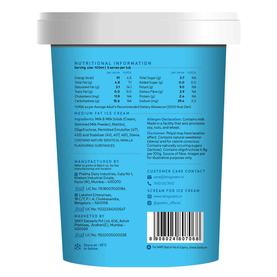 Go Zero French Vanilla Guilt Free Ice Cream Tub