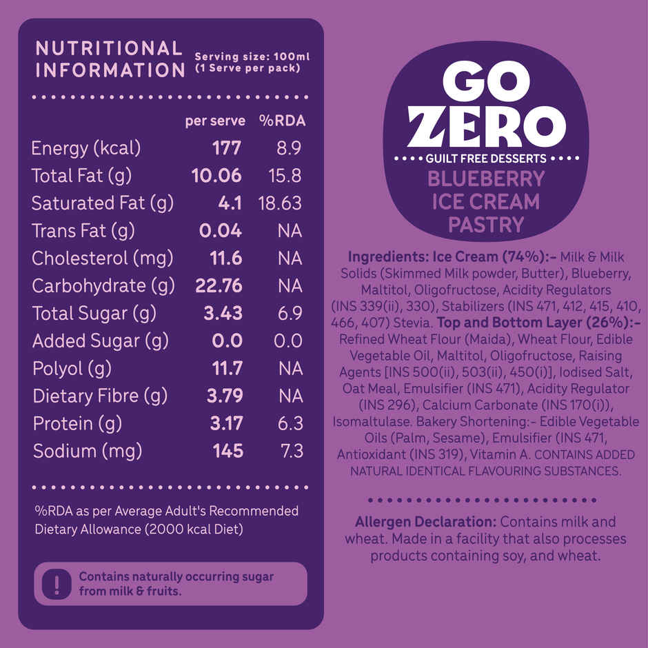 Go Zero Blueberry Guilt Free Ice Cream Pastry