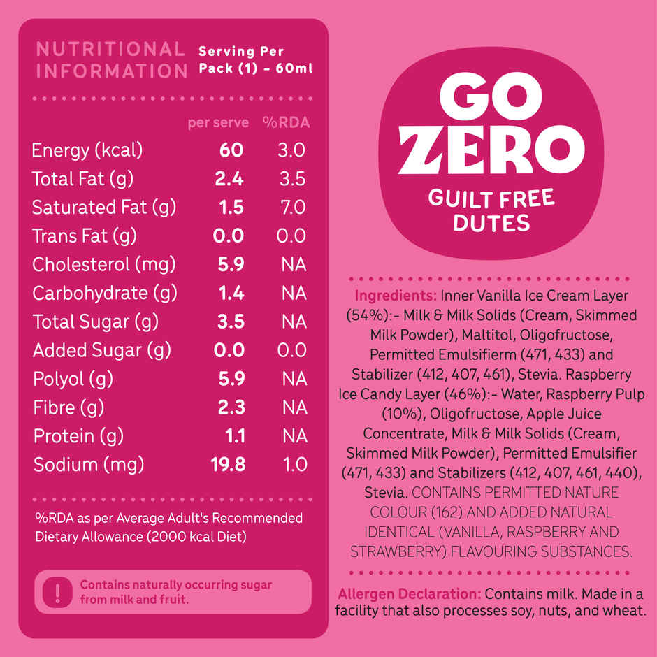 Go Zero Raspberry Duet Guilt Free Ice Cream Stick Combo
