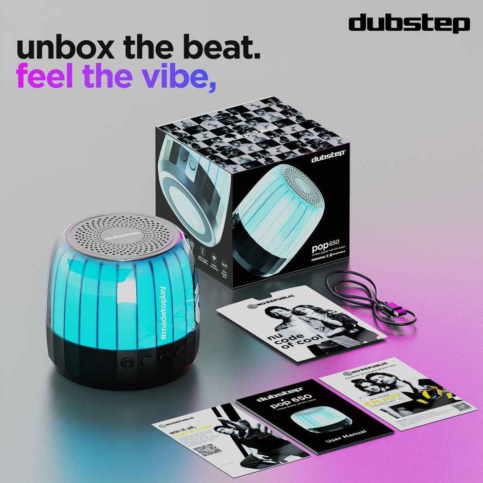 Dubstep Pop 650 Wireless Speaker With 15 Hrs Playtime | Multiple RGB Lights | 6 W Output - Black