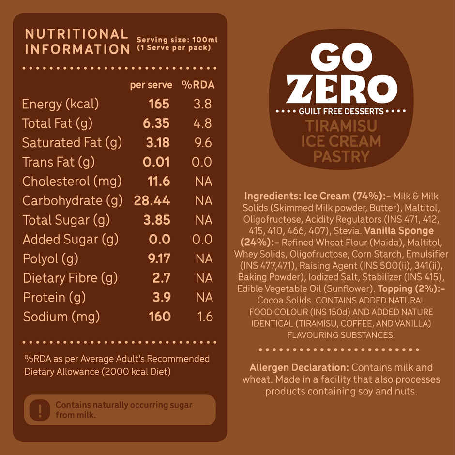 Go Zero Tiramisu Guilt Free Ice Cream Pastry