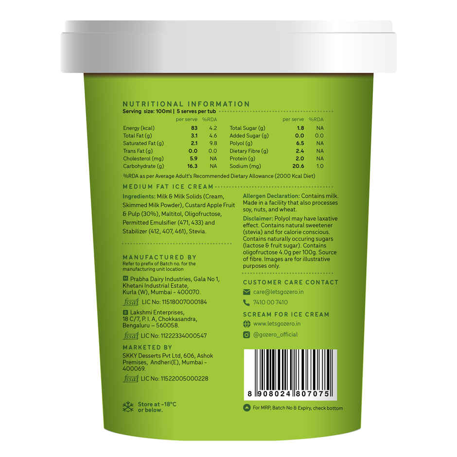 Go Zero Simply Sitaphal Guilt Free Ice Cream Tub
