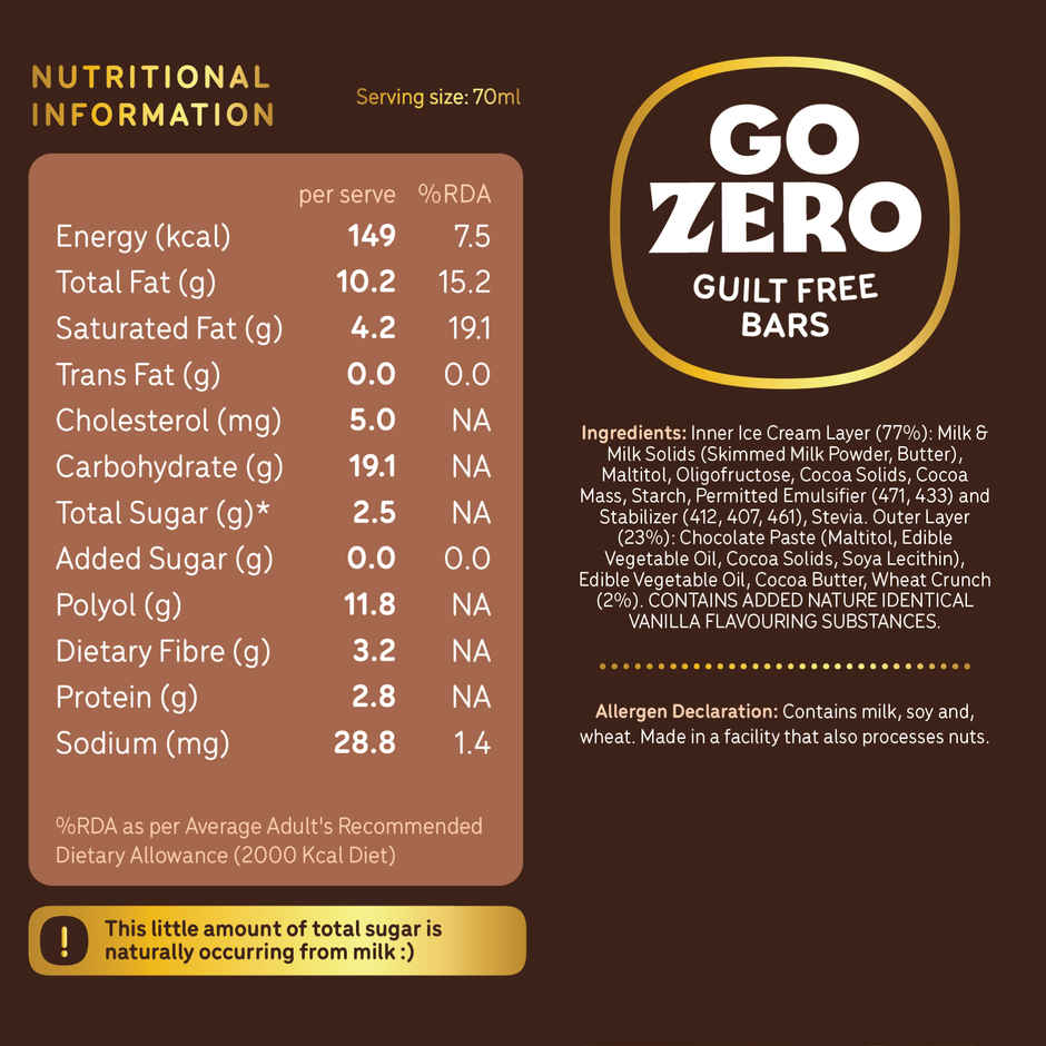 Go Zero Madagascar Chocolate Guilt Free Ice Cream Bar