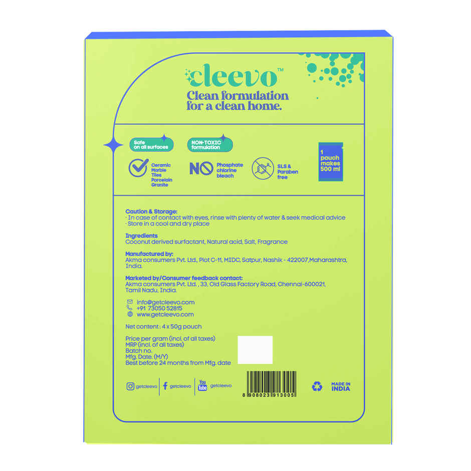 Cleevo Powder To Liquid Lime Dishwash Liquid | Non-toxic