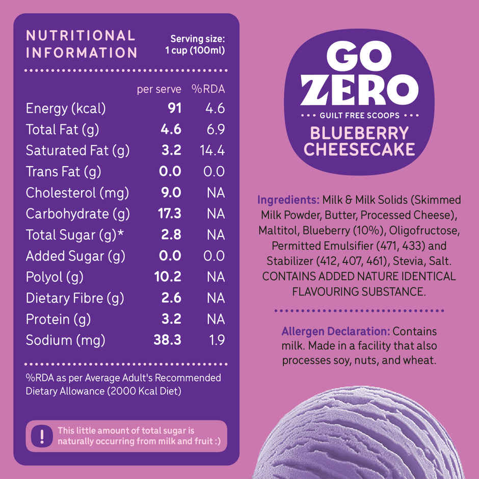 Go Zero Blueberry Cheesecake Guilt Free Ice Cream Cup