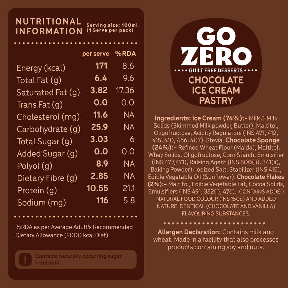 Go Zero Chocolate Guilt Free Ice Cream Pastry