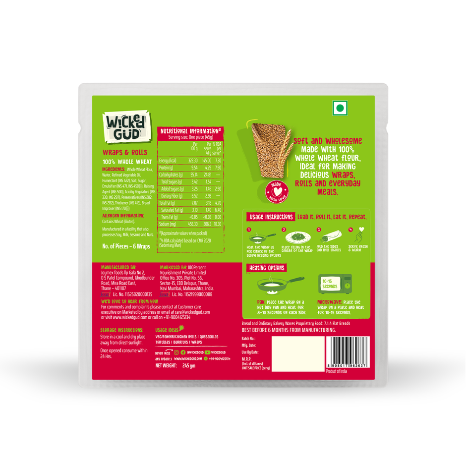 Wickedgud Whole Wheat Wraps & Rolls