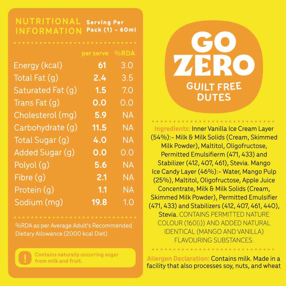 Go Zero Mango Duet Guilt Free Ice Cream Stick
