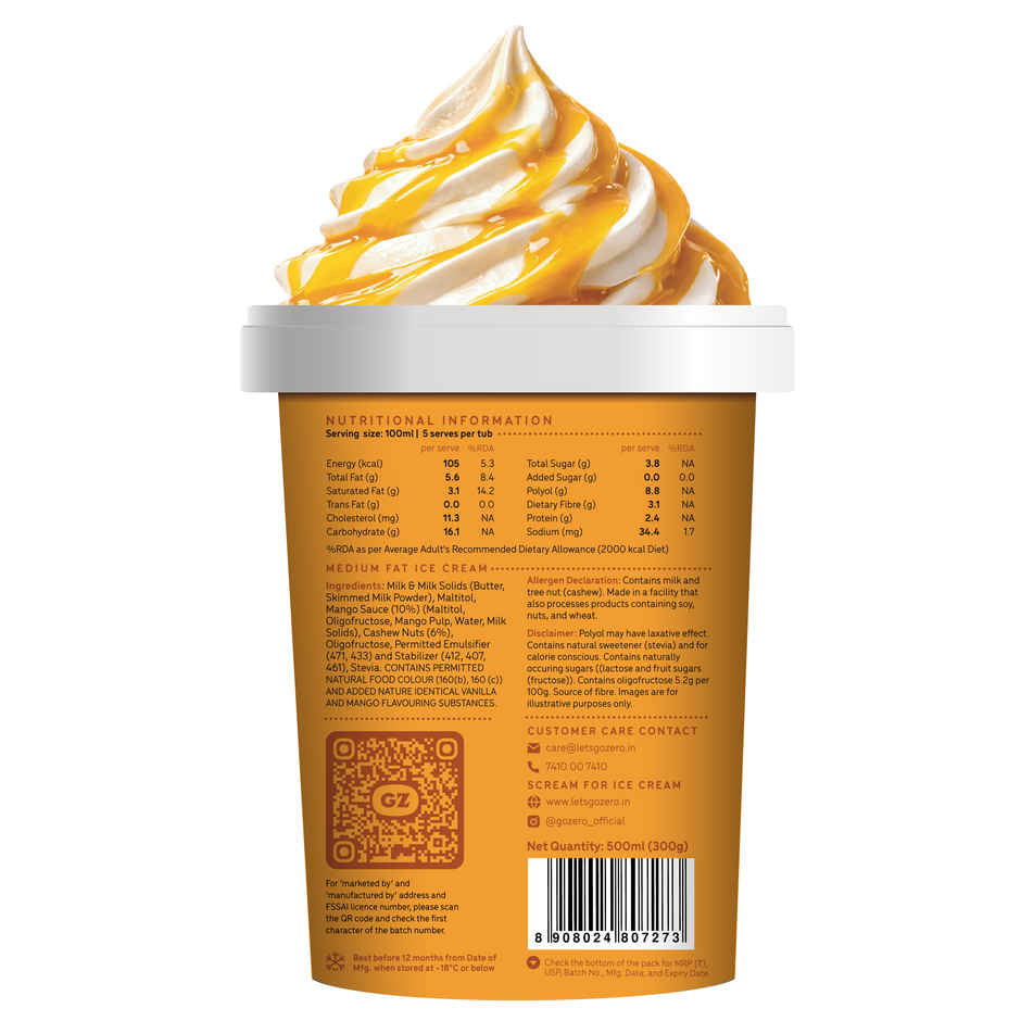 Go Zero Hawaiian Mango Sundae Guilt Free Ice cream Tub