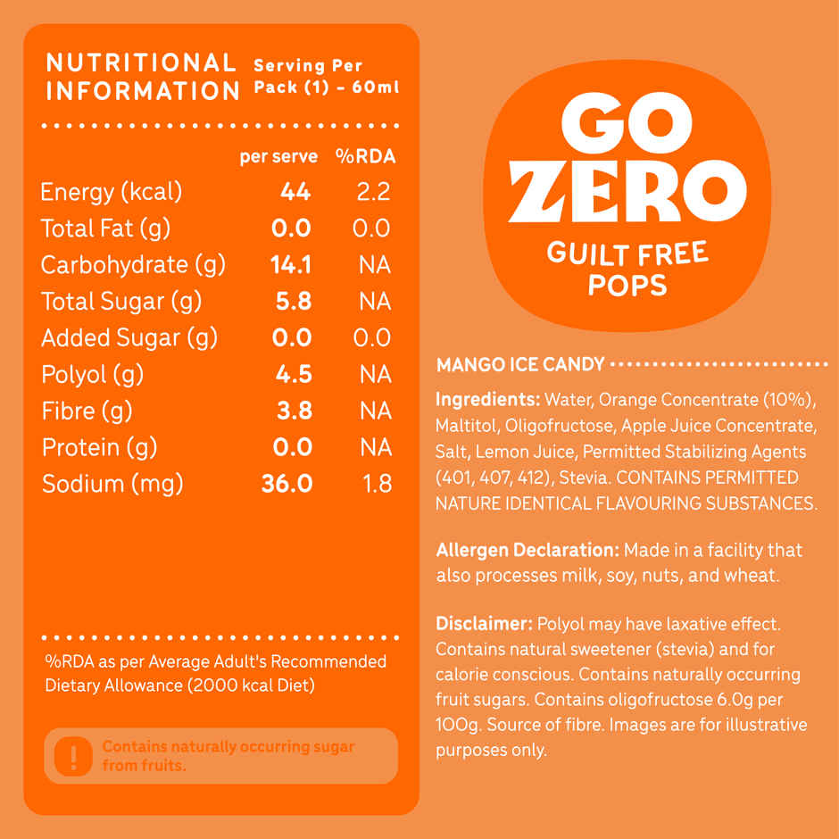 Go Zero Valencia Orange Guilt Free Fruit Pops
