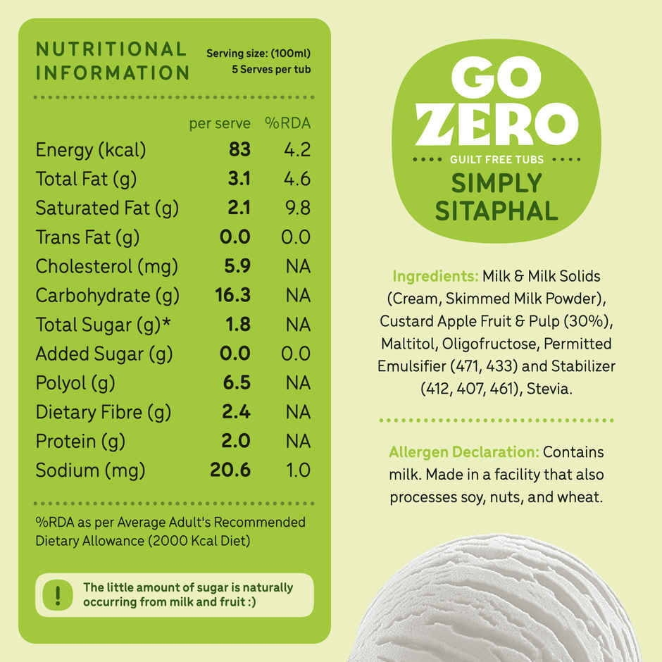 Go Zero Simply Sitaphal Guilt Free Ice Cream Tub