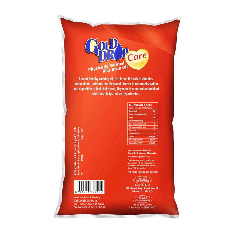 Gold Drop Physically Refined Rice Bran Oil Pouch