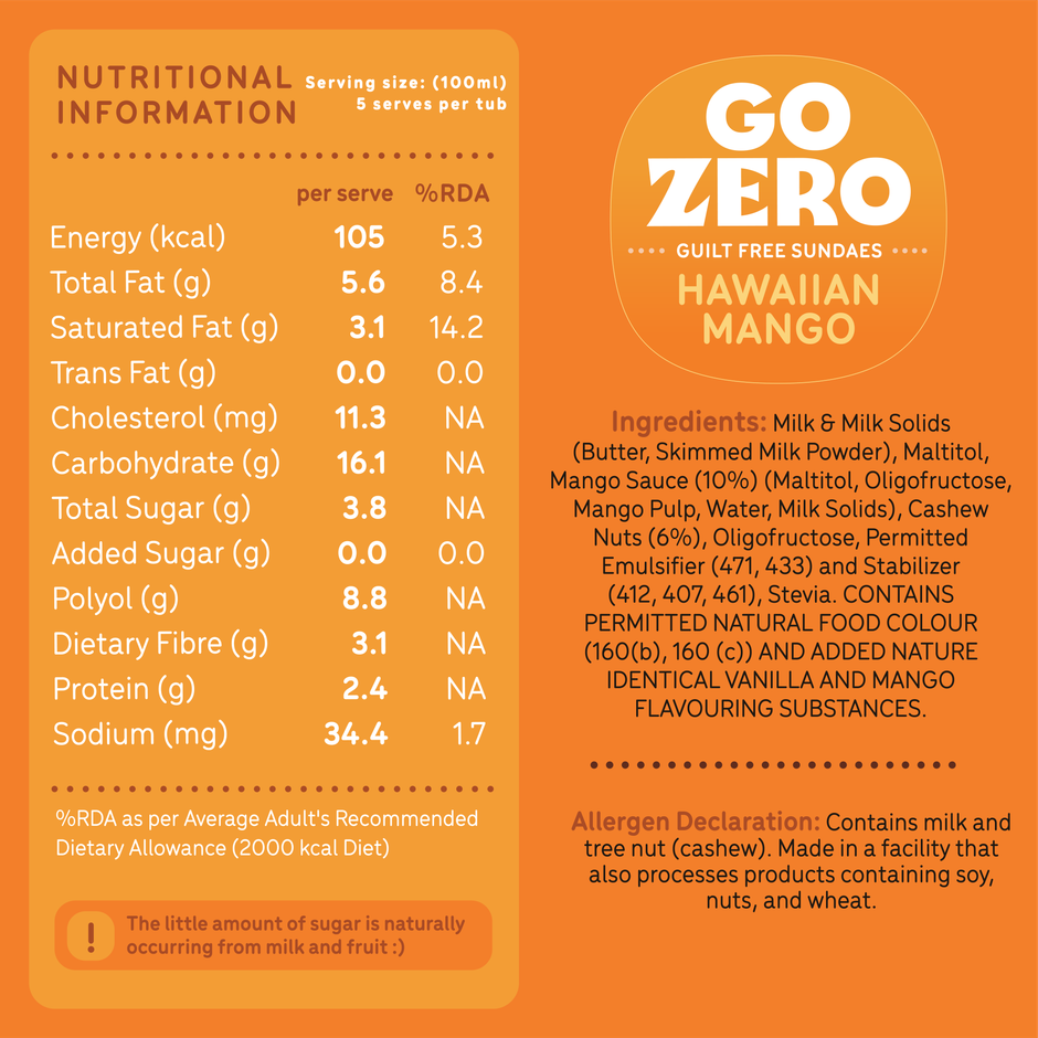 Go Zero Hawaiian Mango Sundae Guilt Free Ice cream Tub