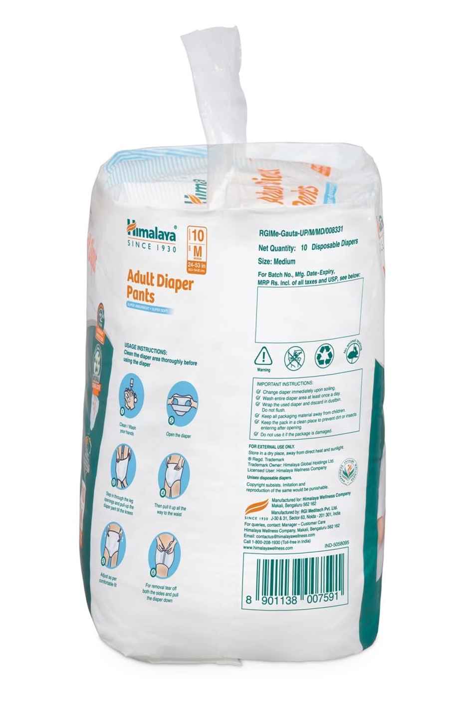 Himalaya Adult Diapers Pants Medium 10'S (M) Indi