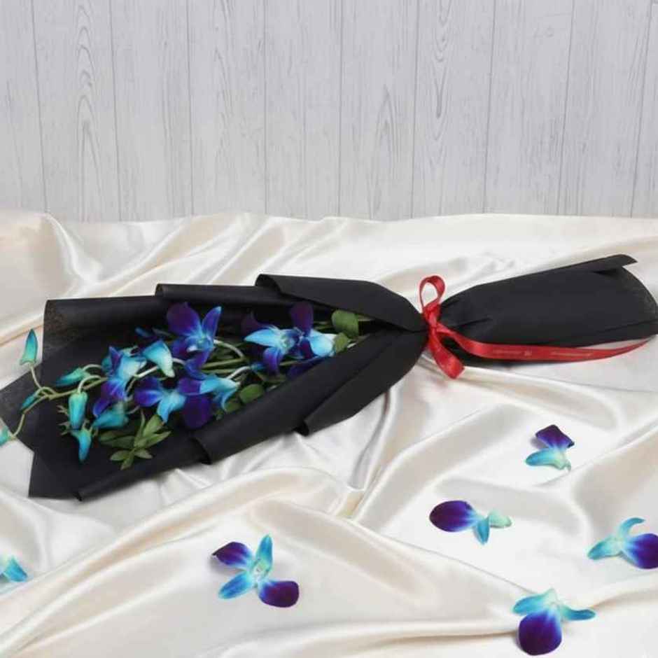 FlowerAura Single Blue Orchid in Black Paper