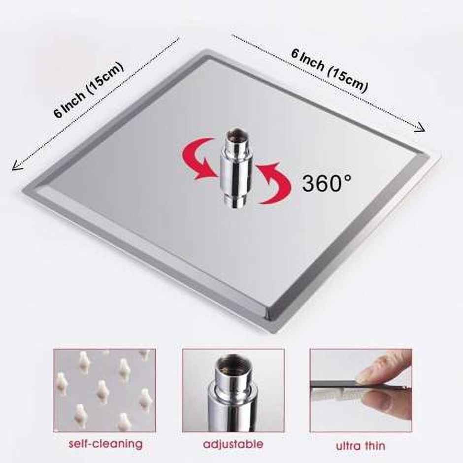 Kamal Rain Shower Stainless Steel Ultra Slim 6 x 6 in With 12 inch Long S.S Arm Shower Head