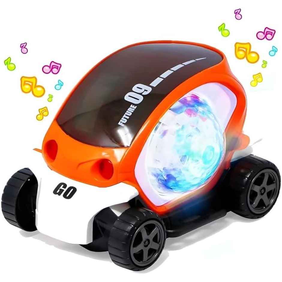 Fablue 360 Degree Rotating Stunt Car Toy For Kids With Lights - Musical Car For Kids - Orange