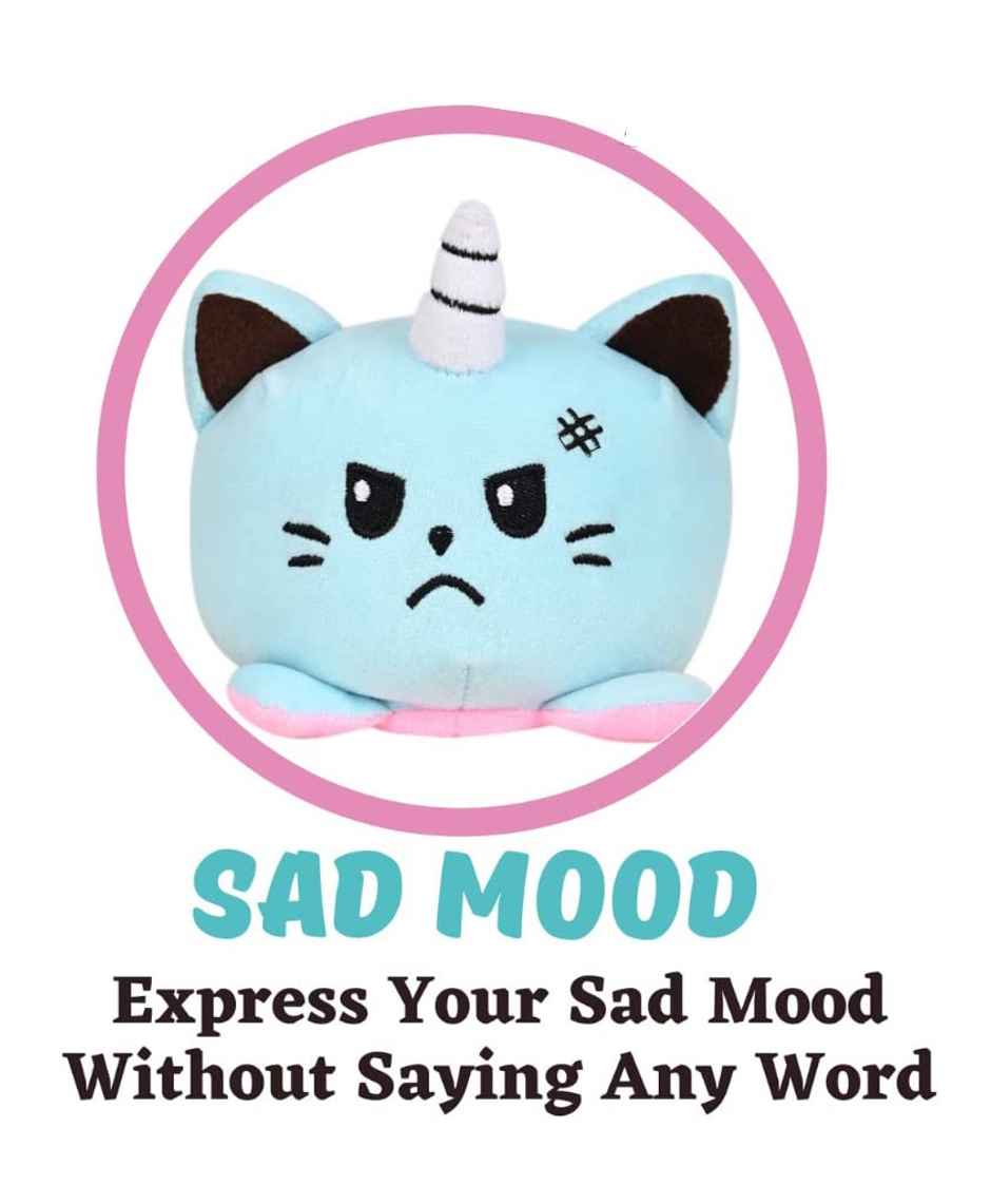 DearJoy Reversible Happy & Sad Unicorn Cat Soft Toy - Pink & Blue