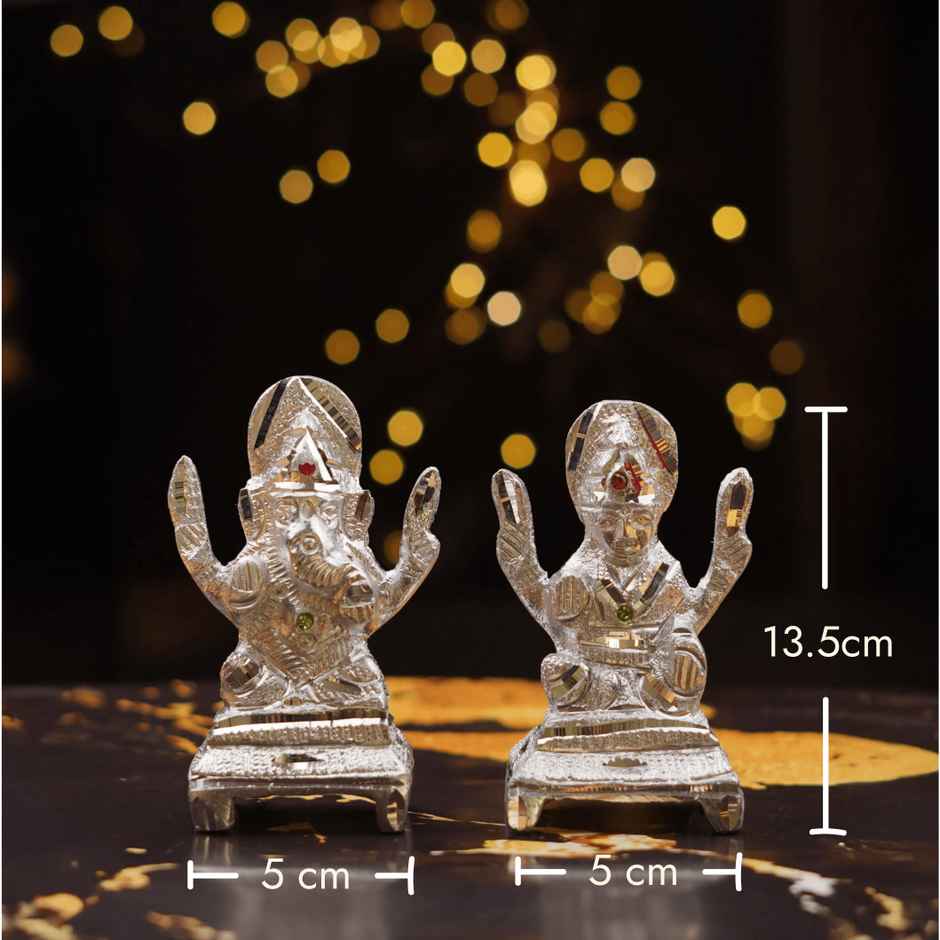 Lakshmi and Ganesh Silver Plated Idol | 4 Inch | ServDharm