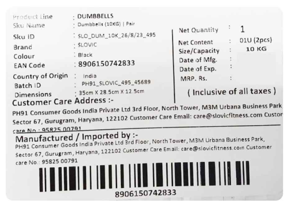 Slovic Hex Rubber Coated Dumbbell Set (10 kg X 2) | Black | Home Gym | Non-Slip Coated Handle