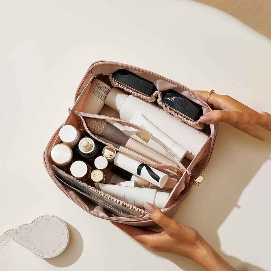 Bronson Professional Travel Makeup Bag Cosmetic Storage Faux Leather Vanity Pouch - Pink