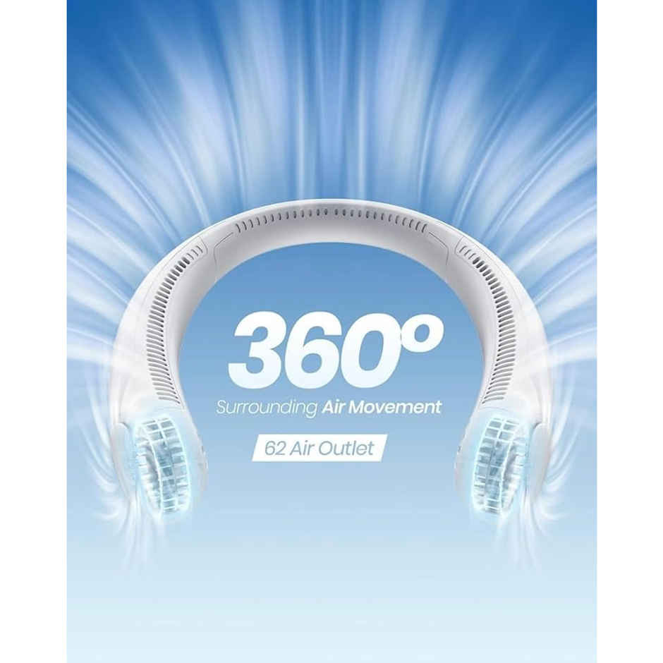 Basics IND Portable Neck Fan Rechargeable USB 4000mAh Battery Operated with 3 Speeds Hand-Free Neck Fan - White