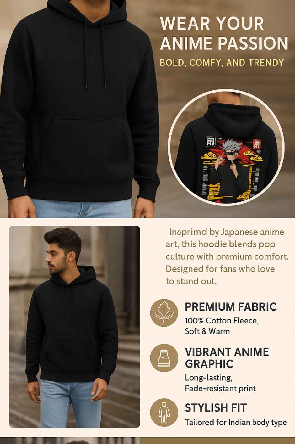 Billyball Men's Gojo Naruto Hoodie | Black - L