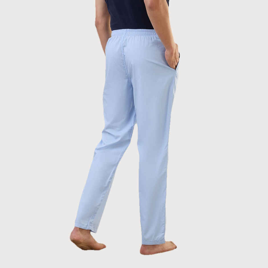 Sleepz by Raymond Men s Regular Fit Solid Pattern Pure Cotton Flat Front Pyjama - L - Light Blue