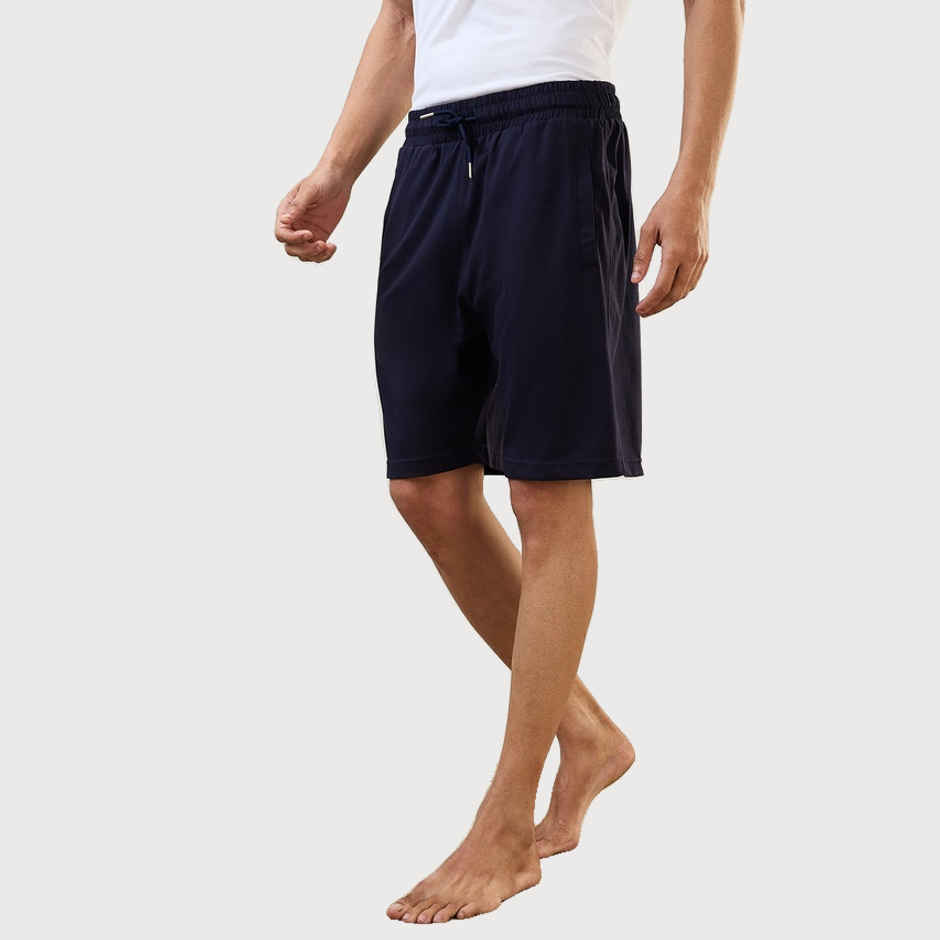Sleepz by Raymond Mens Regular Fit Solid Pattern Cotton Polyester Blend Shorts | M-Dark Blue