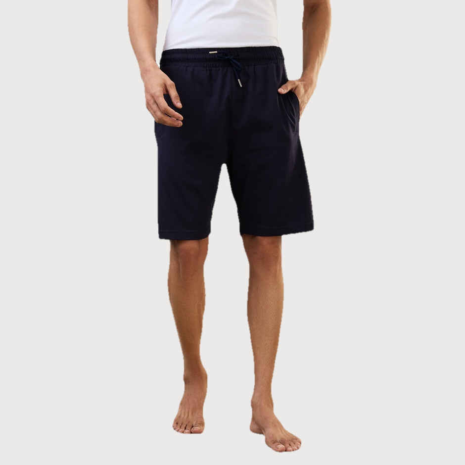 Sleepz by Raymond Mens Regular Fit Solid Pattern Cotton Polyester Blend Shorts | M-Dark Blue