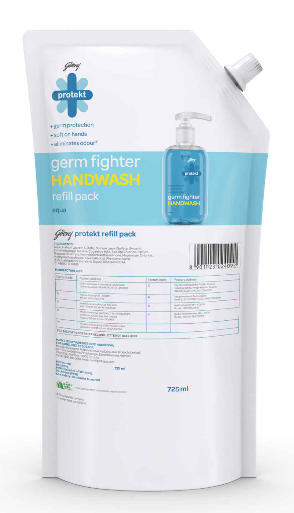 Godrej Protekt Germ Fighter Handwash Refill Pack - Aqua