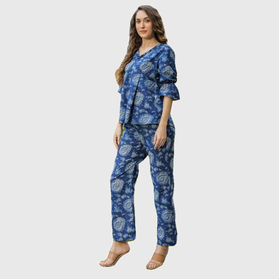Jisora Women's Blue Cotton Co-ord Sets | L - CS2287